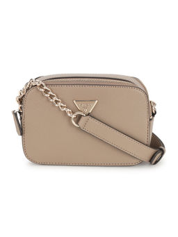 Guess - Women Taupe Textured Sling Bag with Detachable Strap