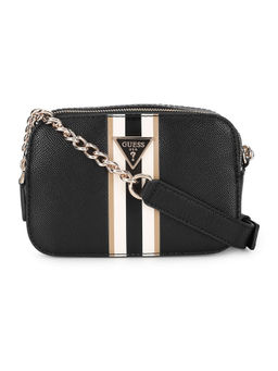 Guess - Women Black Textured Sling Bag with Detachable Strap