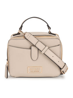 Guess - Women Beige Textured Sling Bag with Detachable Strap