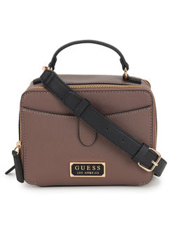 Guess - Women Taupe Textured Sling Bag with Detachable Strap