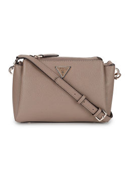 Guess - Women Taupe Textured Sling Bag with Detachable Strap