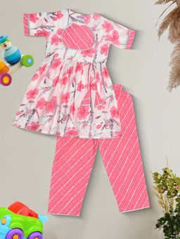 Bella Moda - Pink Cotton Woven Floral Printed Kurta with Pant