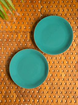 ExclusiveLane - Earthen Turquoise Hand Glazed Dinner Plates In Ceramic (Set of 2, Microwave Safe)