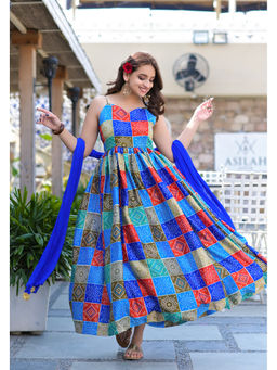 Rangpur - Multi Color Silk Bandgani Anarkali (Set of 2)