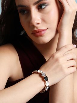 Sohi - Women Black & Silver Metallic Swirl Bracelet