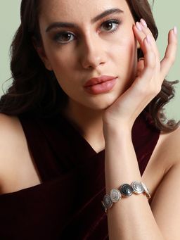 Sohi - Women Black & Silver Textured Circles Bracelet