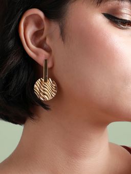 Sohi - Women Gold Metallic Textured Drop Earrings