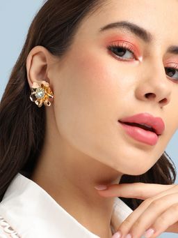 Sohi - Women White Crystal Flower Stud Earrings