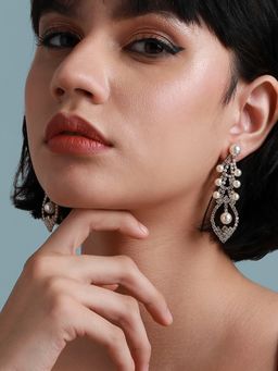 Sohi - Women White Bling Pearl Drop Earrings