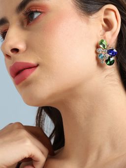 Sohi - Women Blue & Green Crystal Stud Earrings