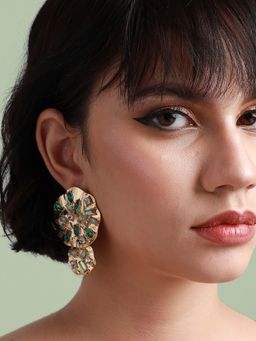 Sohi - Women Green & Gold Circular Royal Drop Earrings