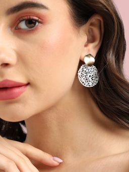 Sohi - Women Gold & Silver Textured Circular Drop Earrings