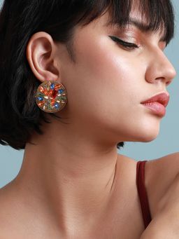 Sohi - Women Multicolour Circular Crystal Stud Earrings