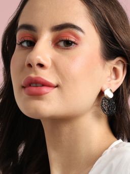 Sohi - Women Gold & Black Textured Circular Drop Earrings