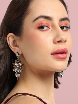 Sohi - Women Chrome Crystal Drop Earrings