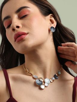 Sohi - Women Black & Silver Metallic Dented Jewellery Set