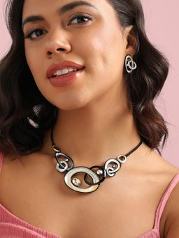 Sohi - Women Gold & Silver Textured Stone Jewellery Set