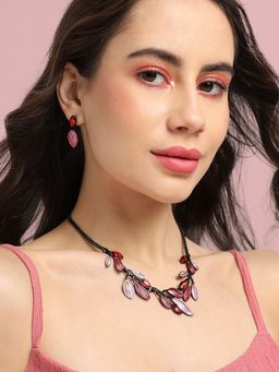 Sohi - Women Red Stone Leaf Jewellery Set