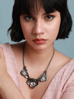 Sohi - Women Silver Abstract Stone Necklace