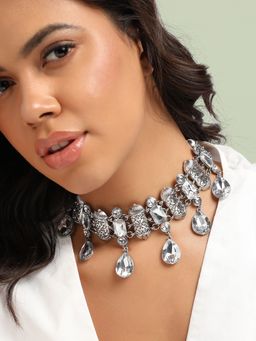 Sohi - Women Silver Metallic Drop Necklace