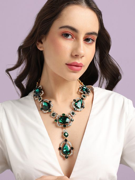 Sohi Women Green Metallic Crystal Necklace