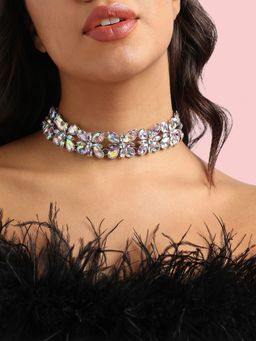 Sohi - Women Silver Crystal Choker Necklace