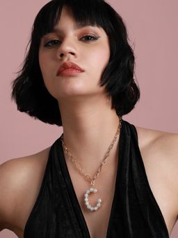 Sohi - Women White Pearl C Alphabet Necklace