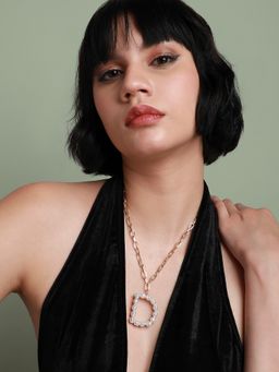 Sohi - Women White Pearl D Alphabet Necklace