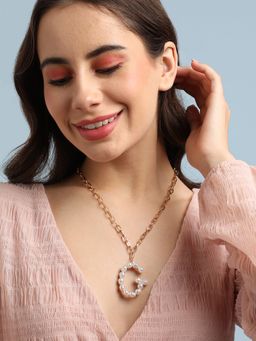 Sohi - Women White Pearl G Alphabet Necklace