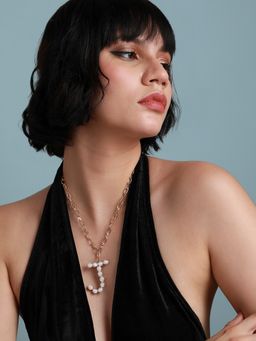 Sohi - Women White Pearl J Alphabet Necklace