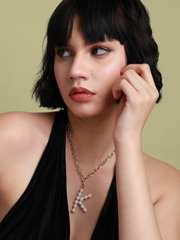 Sohi - Women White Pearl K Alphabet Necklace