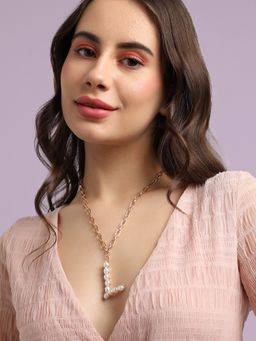 Sohi - Women White Pearl L Alphabet Necklace