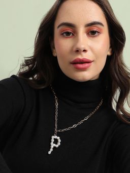 Sohi - Women White Pearl P Alphabet Necklace