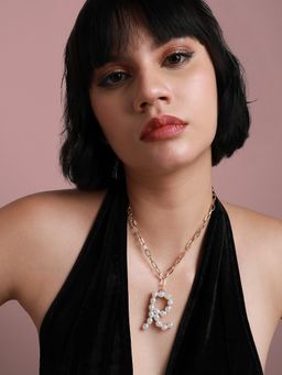 Sohi - Women White Pearl R Alphabet Necklace
