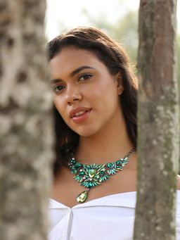 Sohi - Women Green Maxi Crystal Stone Drop Necklace