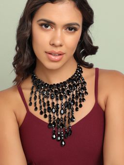 Sohi - Women Black Maxi Crystal Drop Necklace