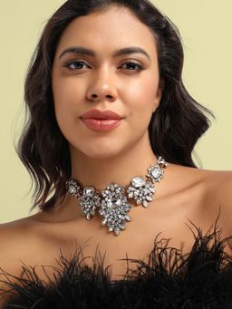 Sohi - Women Silver Stone Drop Necklace