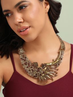 Sohi - Women Gold Crystal Peacock Necklace