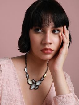 Sohi - Women Gold & Silver Dented Stone Necklace