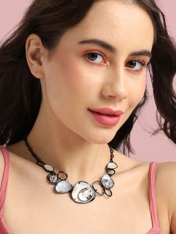 Sohi - Women Gold & Silver Metallic Dented Stone Necklace