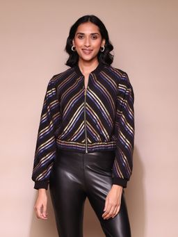 Label Ritu Kumar - Black Striped Crop Jacket