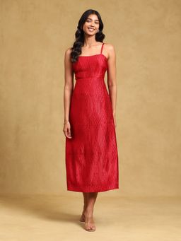 Label Ritu Kumar - Red Self Design Midi Dress
