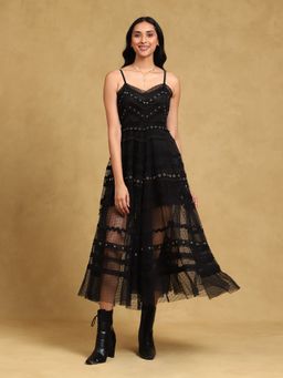 Label Ritu Kumar - Black Self Design Midi Dress