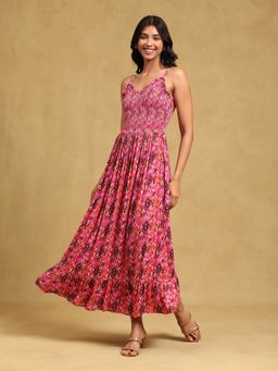 Label Ritu Kumar - Pink Strappy Printed Long Dress