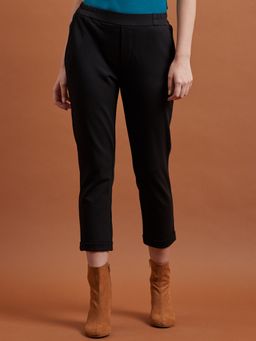 Label Ritu Kumar - Black Solid Casual Cropped Pant