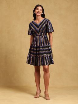 Label Ritu Kumar - Black Striped Mini Dress