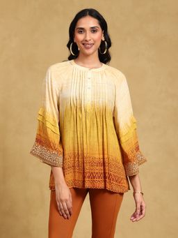 Label Ritu Kumar - Multi-Color Printed Mandarin Neck Top