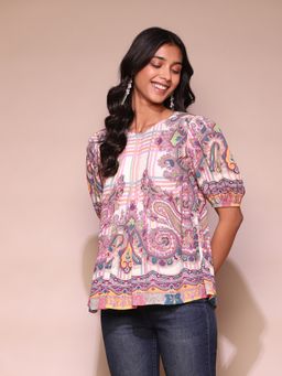 Label Ritu Kumar - Off-White Ecru Paisley Crepe Top