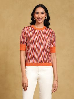 Label Ritu Kumar - Orange Casual Printed Sweater