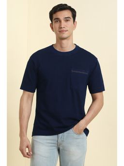 Allen Solly - Men Navy Blue Cotton Crew Neck T-Shirt
